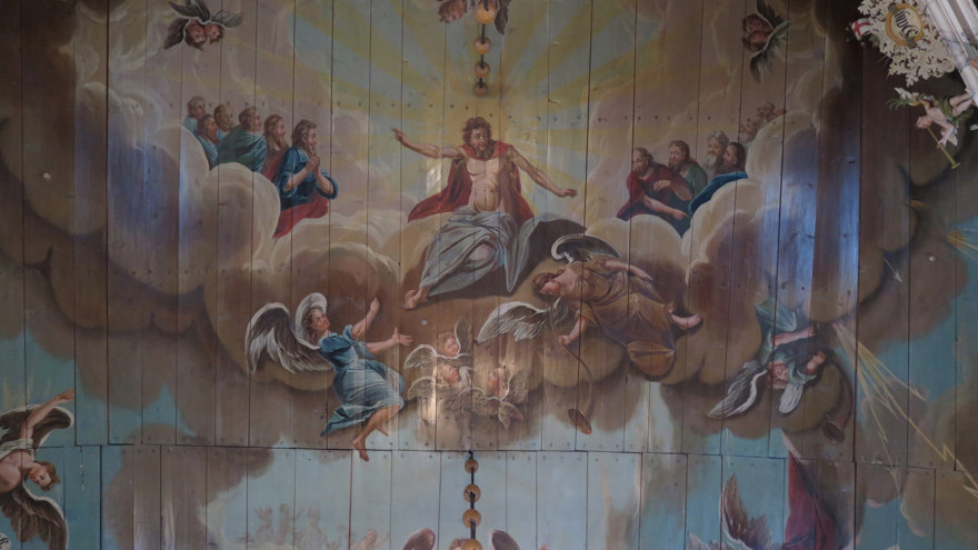 Mossebo kyrka. Målat 1774 av Johan Christopher Weisstern.