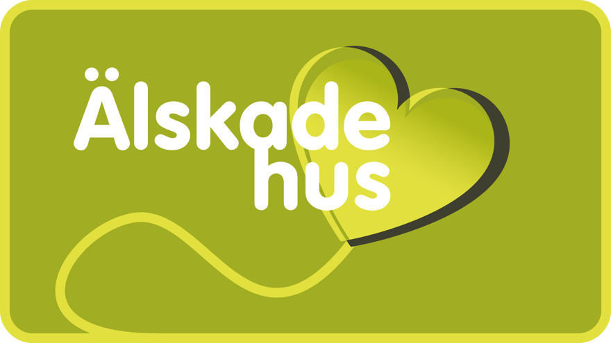Illustration med texten Älskade hus ovanpå ett grönt hjärta på en slingrande stjälk.