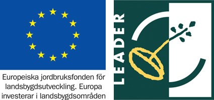 EU-logga och en grön logga med ett växande frö och texten LEADER