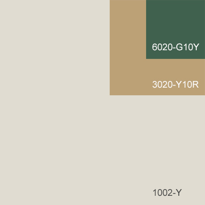 Kulörillustration med en stor ljus ruta, en mindre ljusbrun och en liten mörkgrön