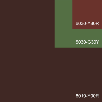 tre kulörer fasaden mörkbrun, foder grön och fönster mörkt röd