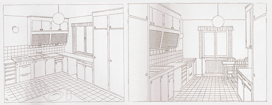 skiss över kök från 1950-talet