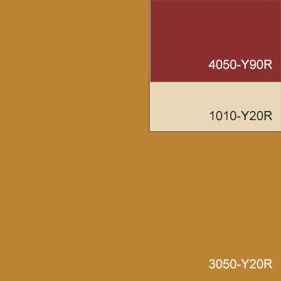 Gul fasadfärg med röda och vita detaljer