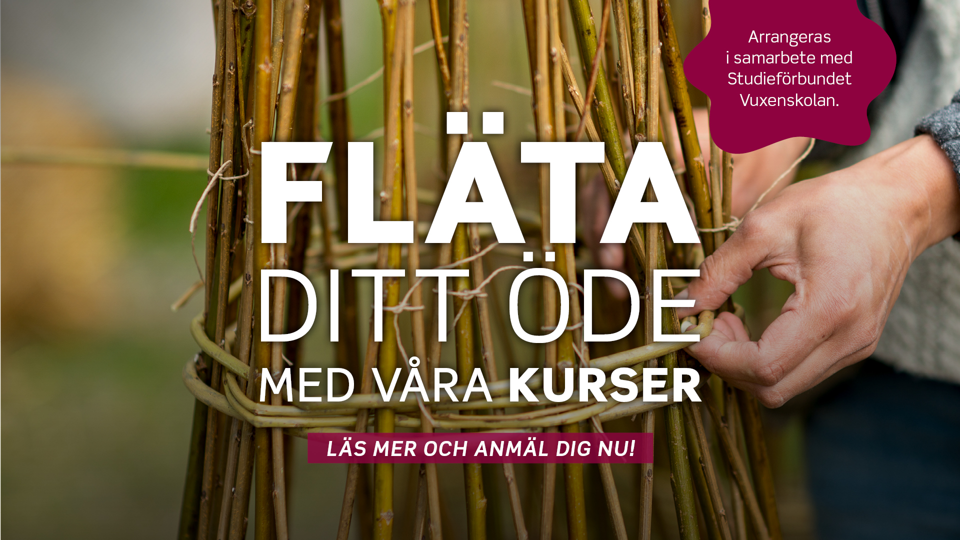 Händer arbetar med att fläta pil.