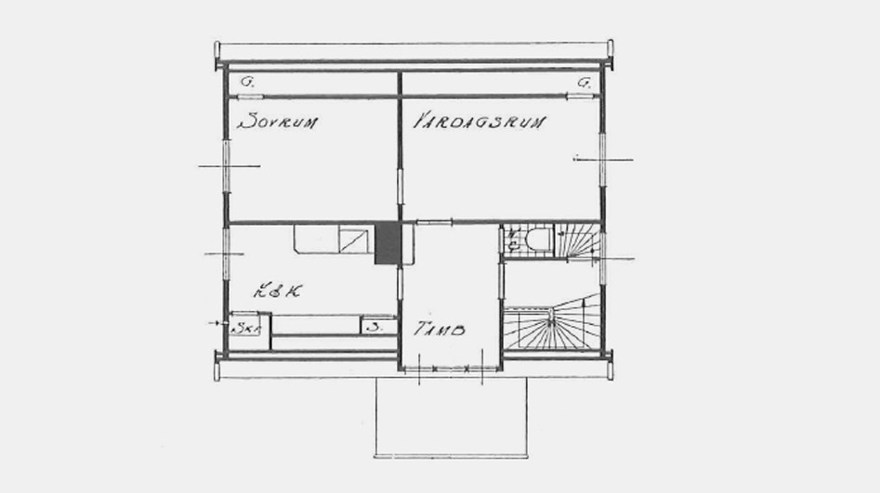 Planritning över övre våningen i Bergklinten