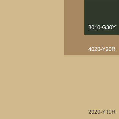 två bruna och en grön kulör sammanfogade i kvadrater.